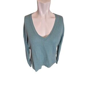 Joie Anthropologie Wool Cashmere Sweater V-neck Waffle Textured Knit Aqua Sz S